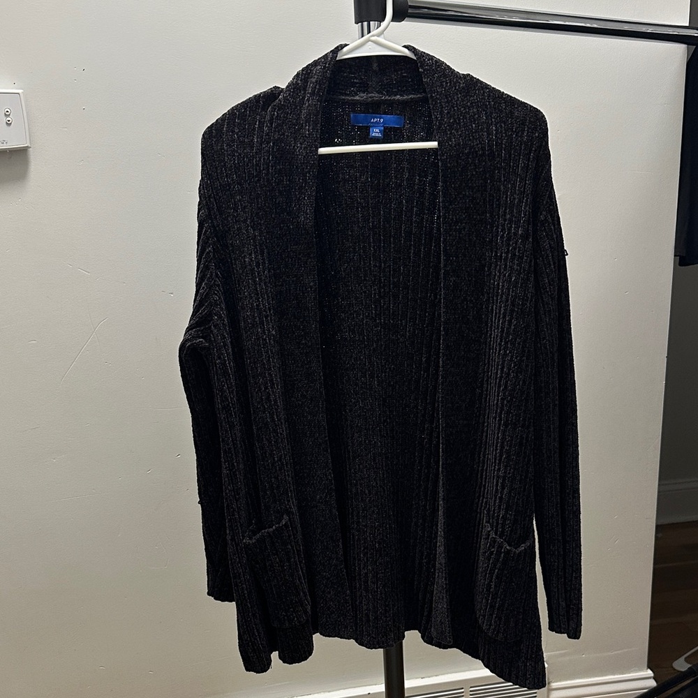 Apt. 9 Black Ribbed Open Cardigan